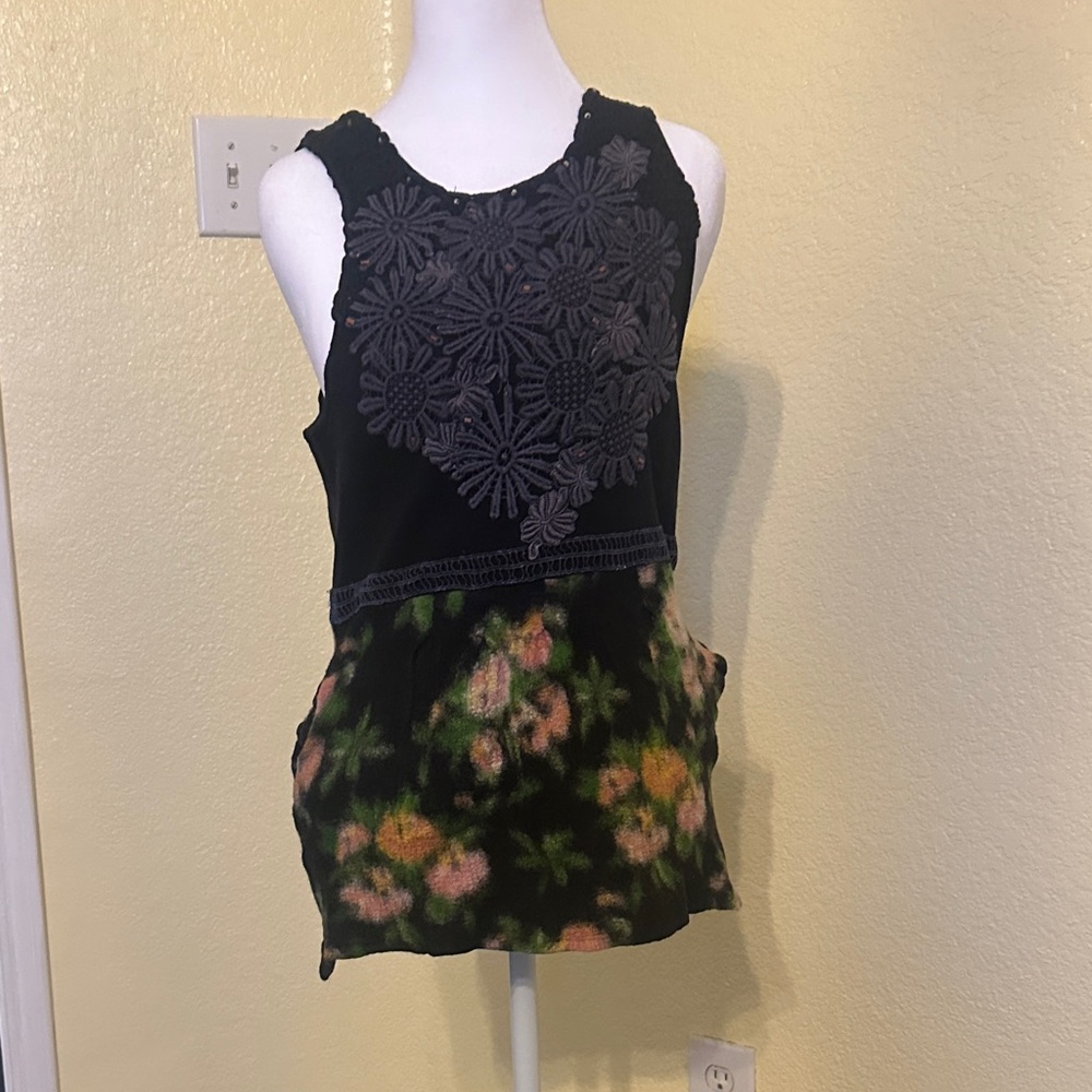 FP Movement by Free People Black and Floral Tank Top